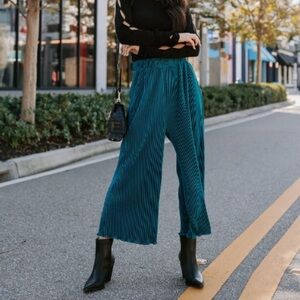 NWOT VICI Teal Villanueva Plisse Cropped Wide Leg Pleated Pants